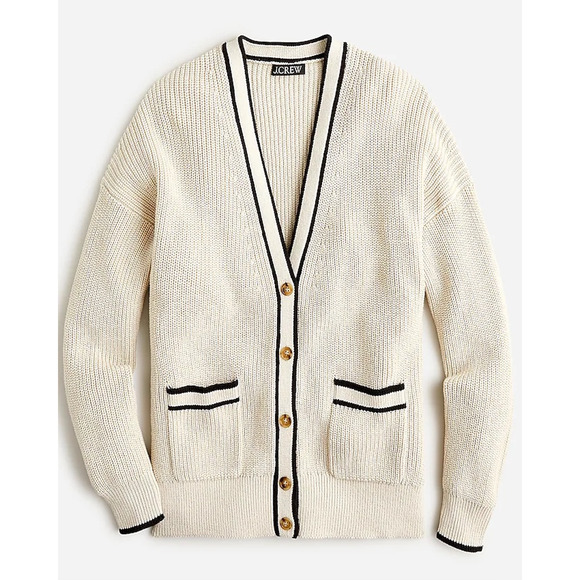 J.Crew Tipped V-Neck Cotton Cardigan Sweater Size XL - Picture 1 of 6